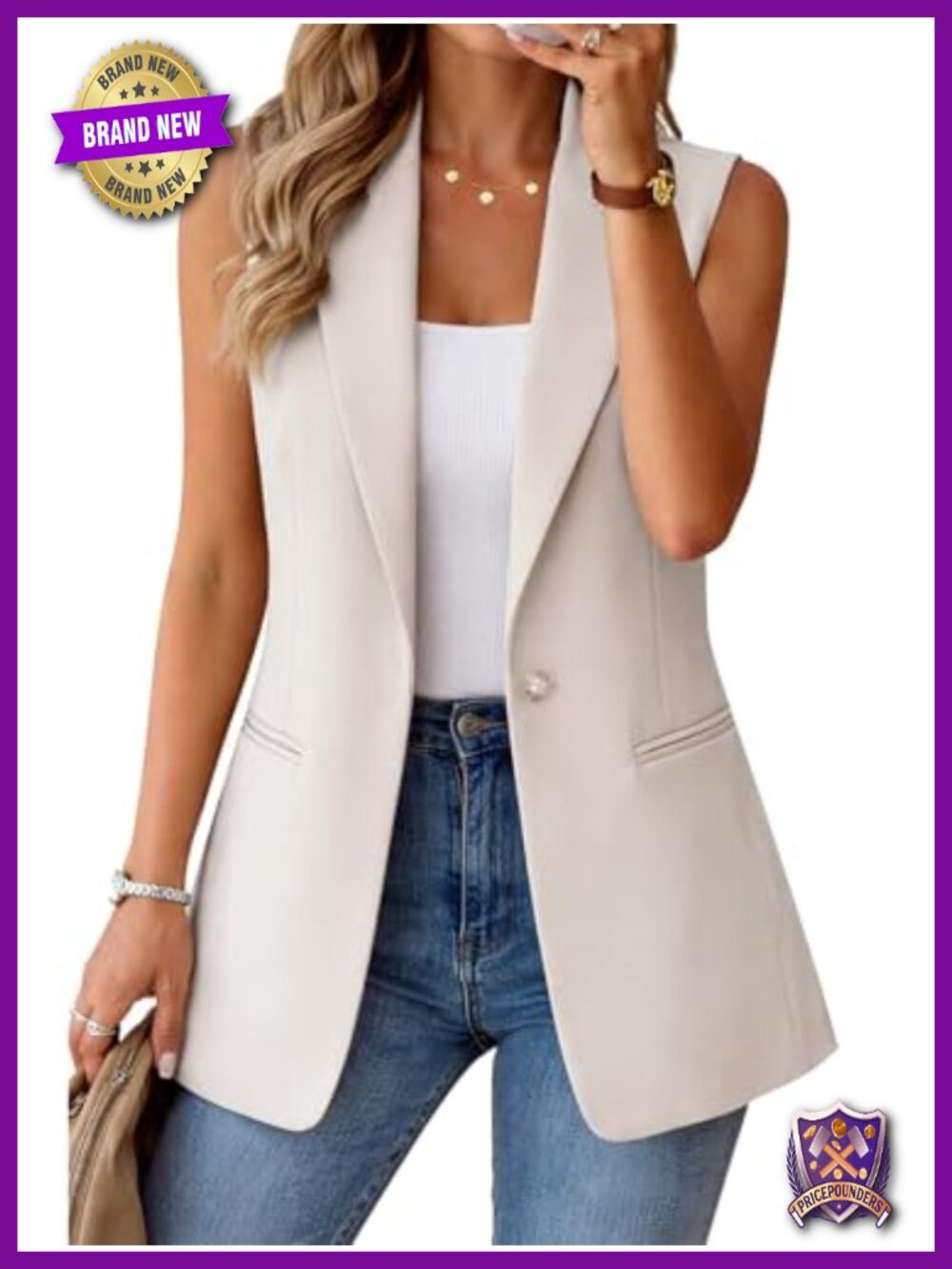 Women's Sleeveless Lightweight Polyester Casual Blazer Vest